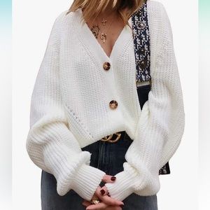 EXLURA Womens V Neck Open Front Button Down Knit Cardigan Sweater Size large